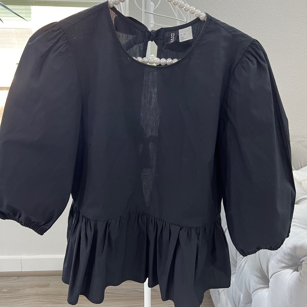 H&M Black Blouse Size XXS Cotton 100%